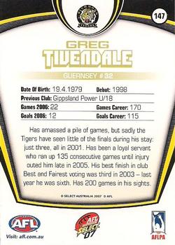 2007 Select AFL Supreme #147 Greg Tivendale Back
